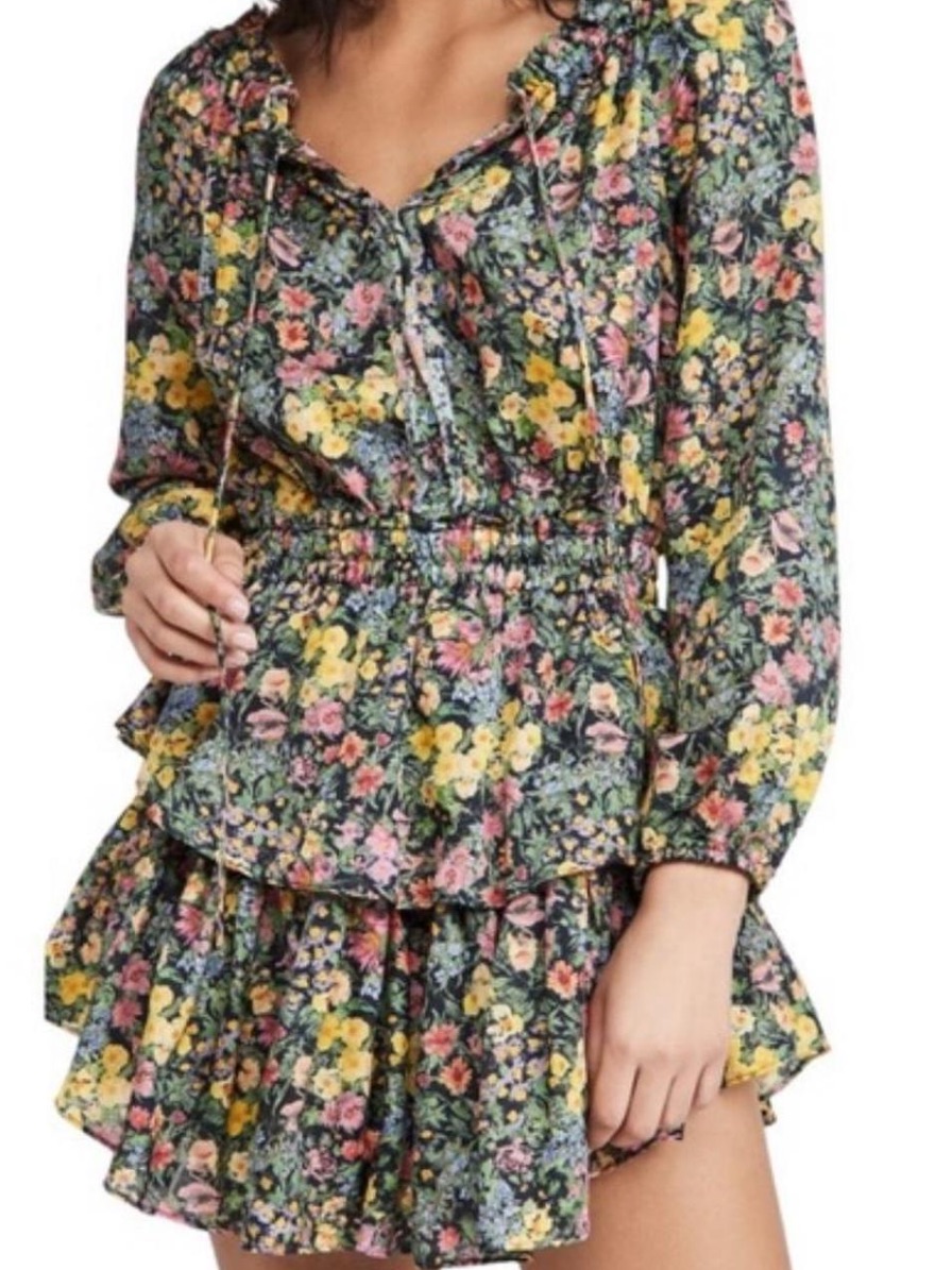 Love Shack Fancy Popover Night Sky Glow Ruffled Mini Dress